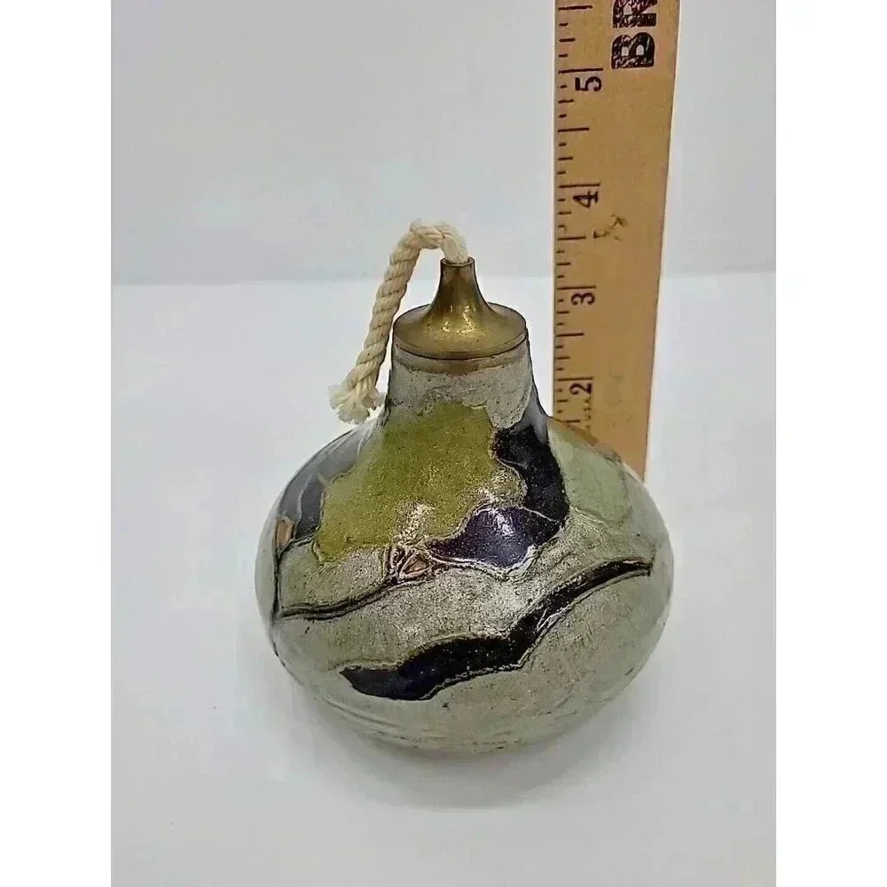 Vintage Brass Oil Pot Hand Clad with Ceramic Details Unused
